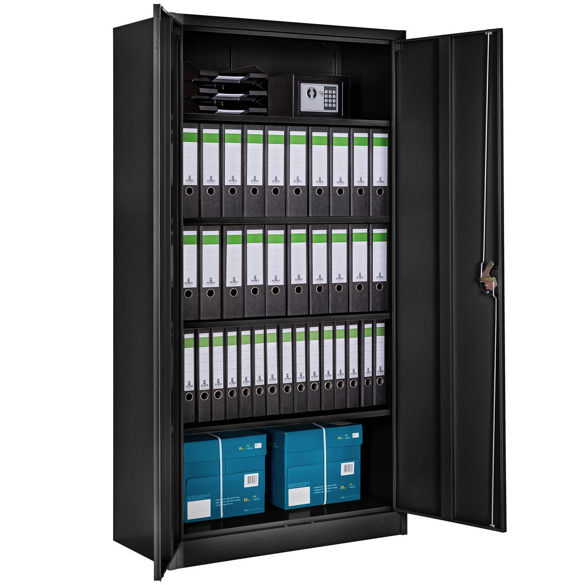 AKTENSCHRANK 2er Set ,180 x 90 x 40 cm,schwarz - Schwarz, Metall (90/180/40cm) - tectake