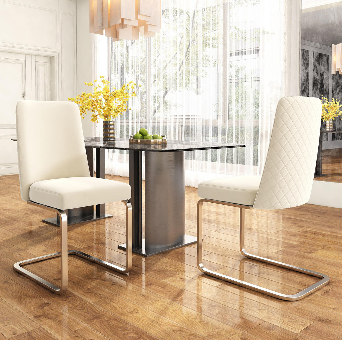ESSZIMMERSTUHL 6er-Set Samt Beige mit Metallbeinen - Beige, Metall (45/88/52.2cm) - Meubliv