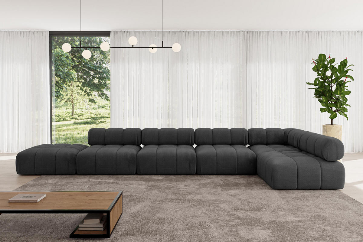 ECKSOFA modulares Sofa Favio-L3 - 475x190x70 cm Schwarz Velours - Schwarz, Holzwerkstoff/Textil (475/190cm) - ALTDECOR