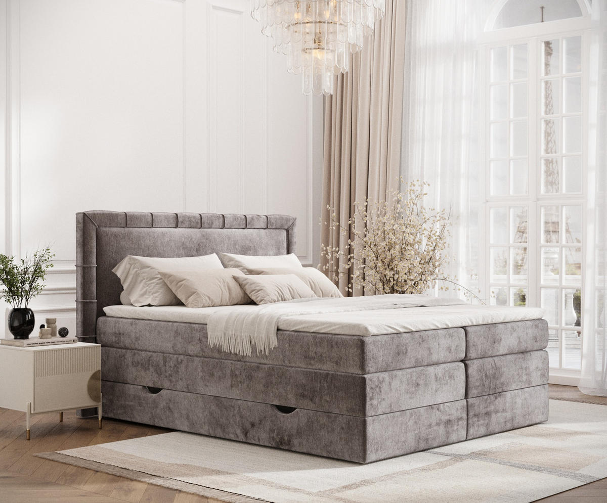 BOXSPRINGBETT Rosabel Beige 140/200 cm mit Matratze und Topper - Beige/Schwarz, Holz/Holzwerkstoff (140/200cm) - Maison de Reve