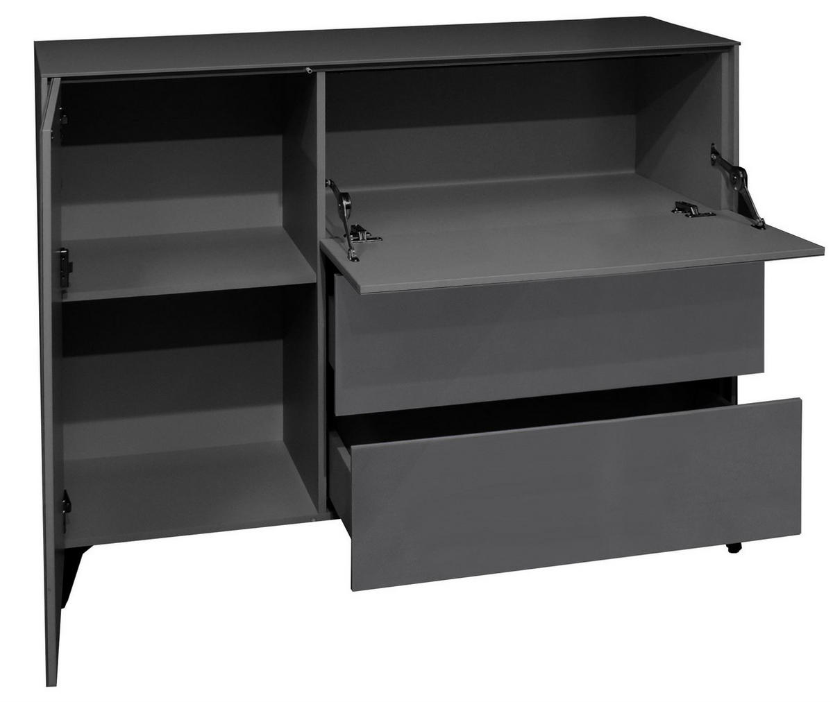 KOMMODE Elfi 131x42x104 Hochglanz Anthrazit/Glas Anthrazit - Anthrazit, Holzwerkstoff (131/104/42cm) - 58aufmkessel