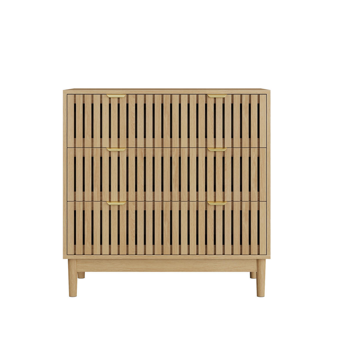 KOMMODE 80/39/80 cm aus MDF und Holzwerkstoff mit 3 Schubladen und Gitterfront Eichefarben - Nussbaumfarben, Holzwerkstoff (80/80/39cm) - Modenvie
