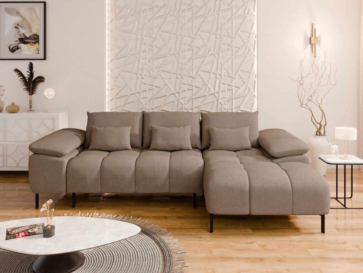 ECKSCHLAFSOFA 4-Sitzer DOLUS – Modernes Ecksofa mit Schlaffunktion Rechts montierbar, Braun - Braun, Holz (141/277cm) - Panda Möbel