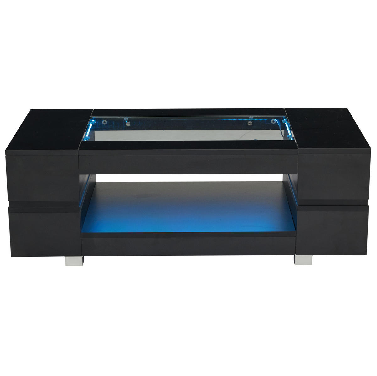 COUCHTISCH 100/50/35 cm schwarz aus Spanplatte und Sicherheitsglas mit LED - Schwarz, Holzwerkstoff (100/50/35cm) - OKMYHOME