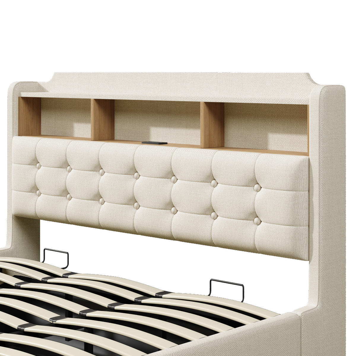 POLSTERBETT 180/200 cm in Beige mit LED, USB, Type-C und Stauraum aus Leinen und MDF - Beige, Holzwerkstoff/Textil (180/200cm) - STILVORA