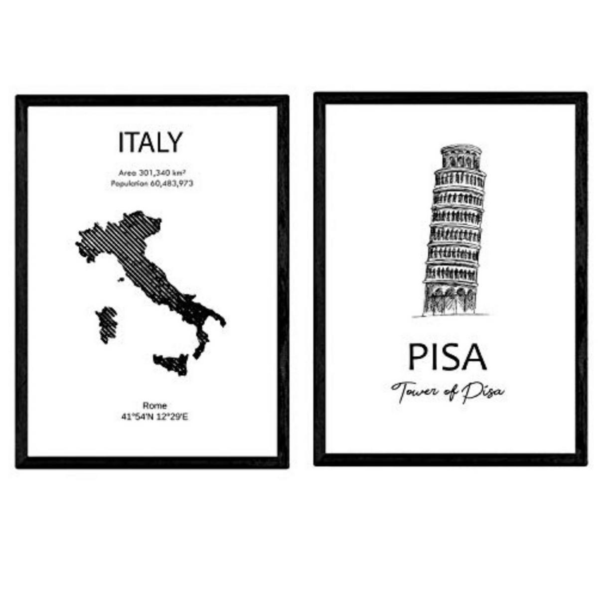POSTER Set Mit 2 Italien Pisa-Turm Und Denkmäler A4 Rahmenlos - Klar, Papier (29.7/5/21cm) - Nacnic