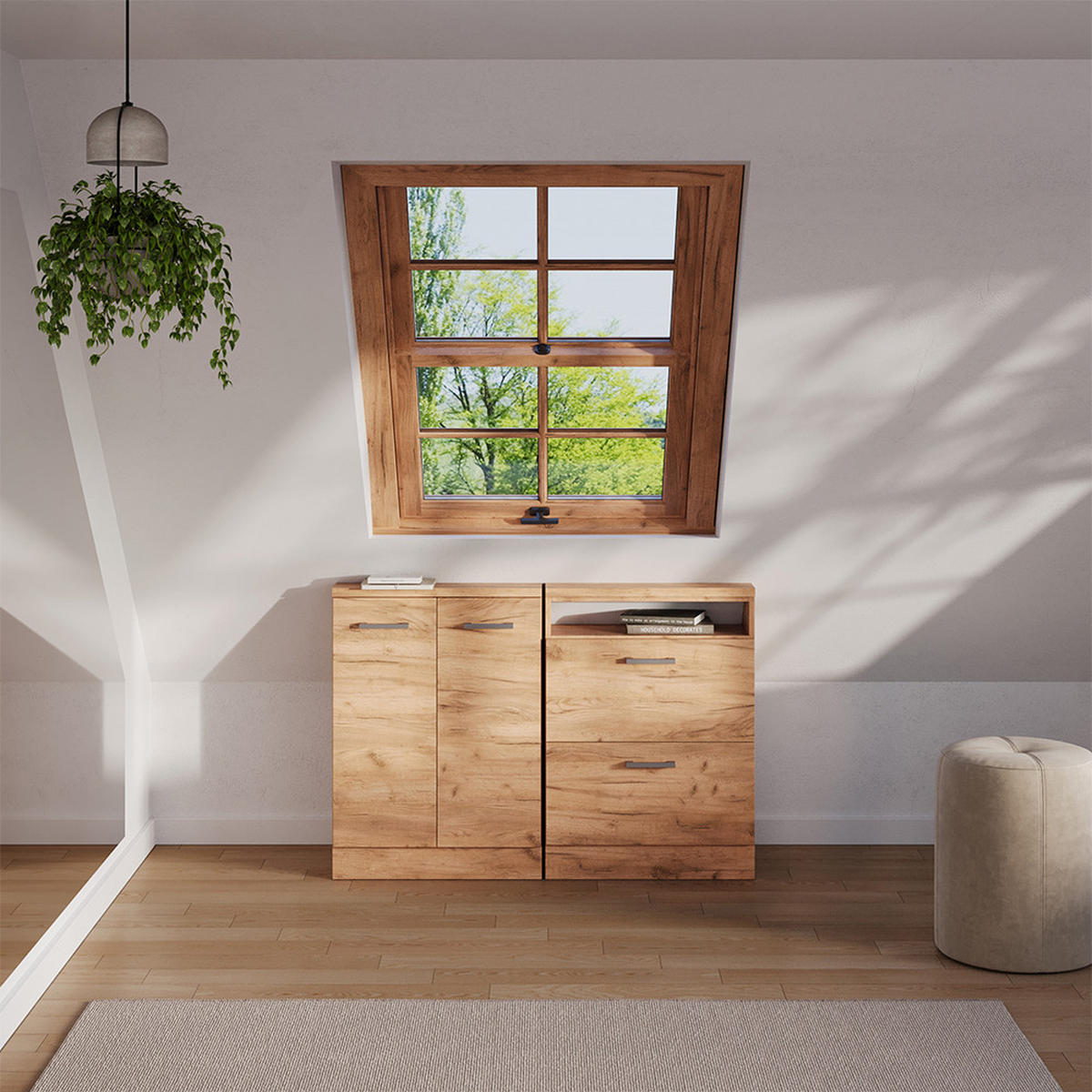 DACHSCHRÄGENSCHRANK Rion Goldkraft Eiche mit 2 Schubladen - Honigeiche, Holzwerkstoff (60/81.6/46cm) - Vicco