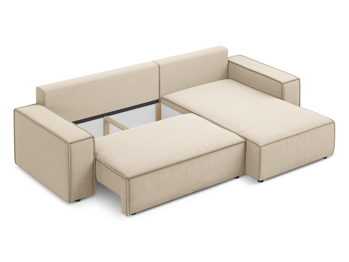 ECKSOFA mit Schlaffunktion Samt Stoff Beige - Beige/Creme, Kunststoff/Textil (290/185cm) - Makamii