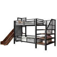 ETAGENBETT aus Metall 90x200 cm in Schwarz mit Rutsche & Stauraumtreppe - Schwarz, Metall (90/200cm) - Modfu