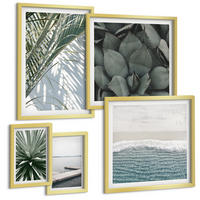 BILDER SET 5er Set - 50x50 cm & 20x30 cm & 40x60 cm Goldrahmen - Hängebrücke aus Palmenblättern - Goldfarben, Kunststoff (40/60cm) - TULUP