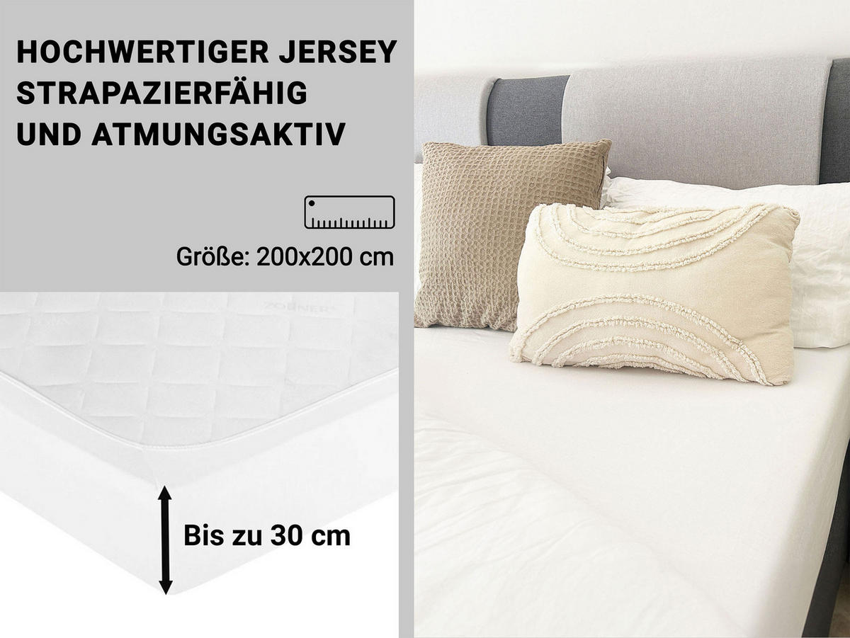 SPANNBETTLAKEN, 200x200 cm, 94% Baumwolle, 6% Elasthan, Weiß - Weiß, Textil (200/200cm) - Zollner