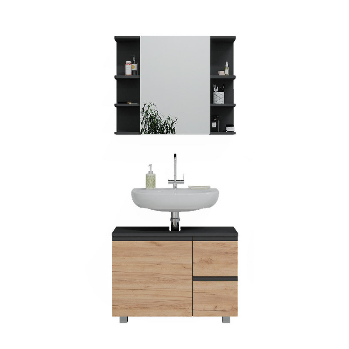 SADA NÁBYTKU DO KOUPELNY J-Shape Šedá - šedá, kompozitní dřevo (80/60/33cm) - Vicco