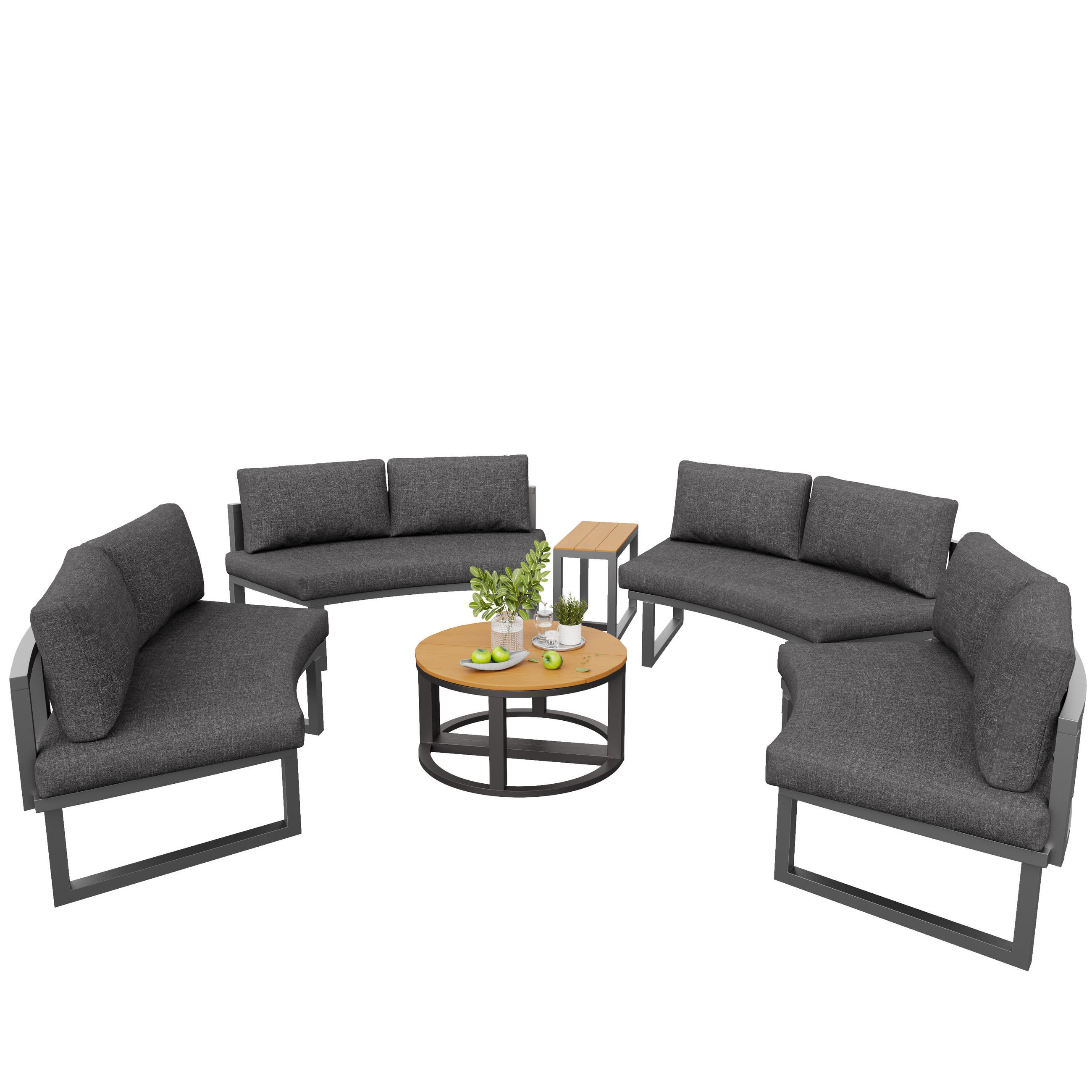 GARTENLOUNGE-SET Sitzgruppe für 4-6 Personen Gartensofa-Set mit Kissen verstellbar grau - Naturfarben/Grau, Holzwerkstoff/Textil - STILVORA