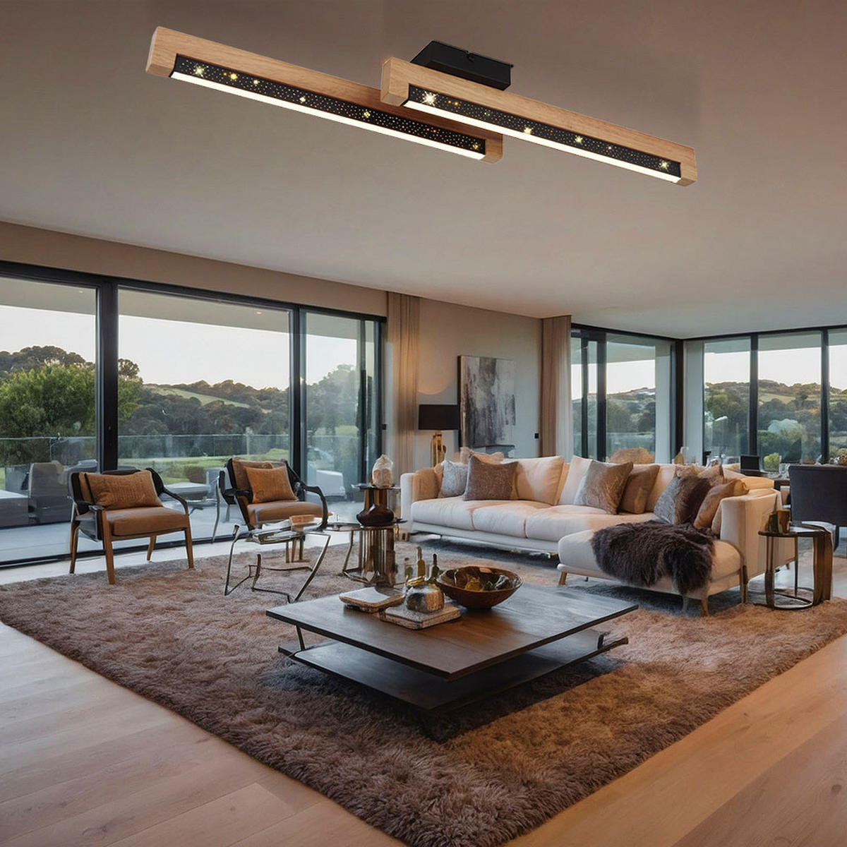 LED DECKENLEUCHTE STARLA Braun Holz Aluminium - Braun, Holz (70/13/8cm) - Globo Lighting