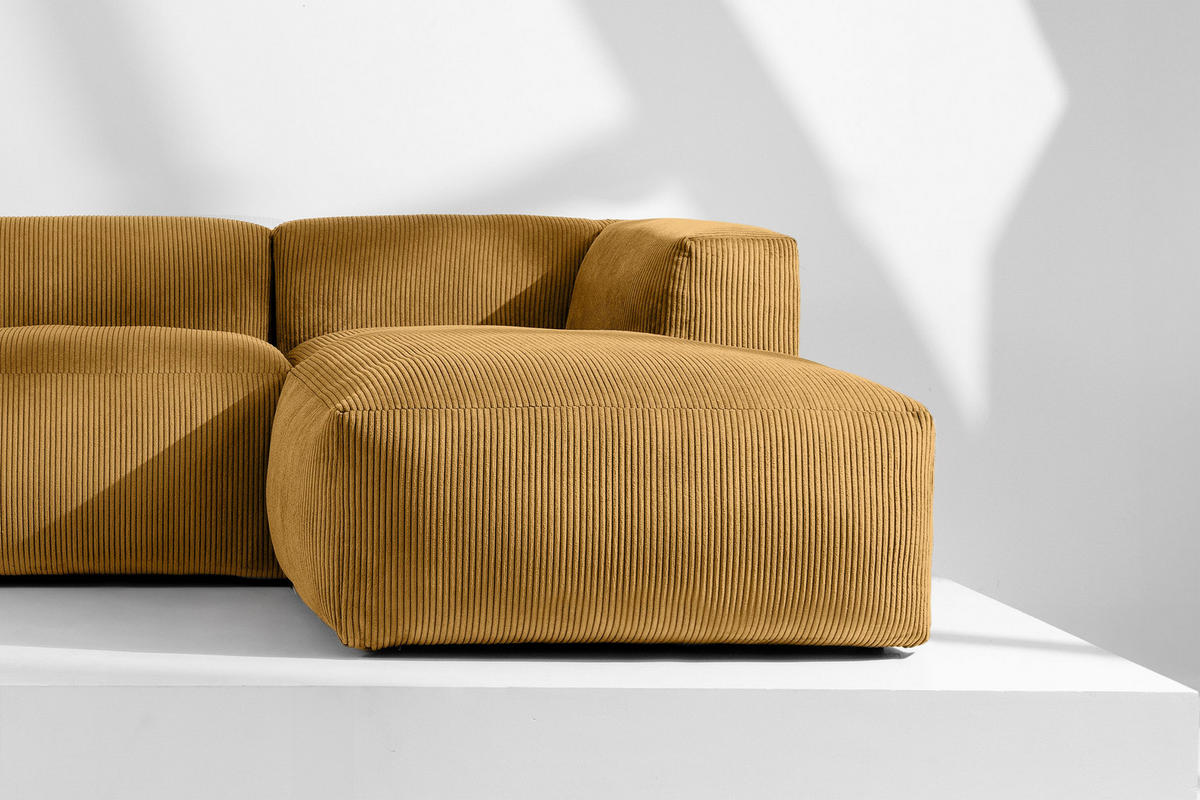 ECKMODULSOFA-RECHTS BUFFO 3/4 Sitzer mit extrem weicher Sitzfläche, Kordstoff, gelb - Gelb, Textil (237/180cm) - KONSIMO®