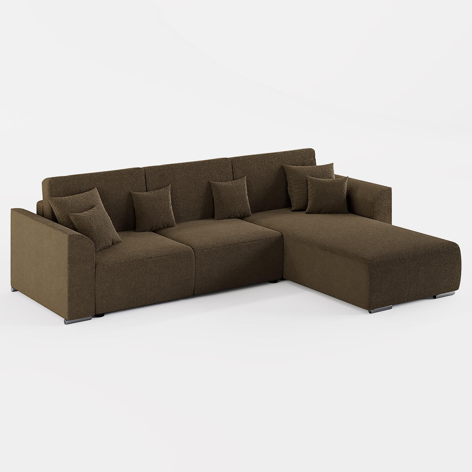 ECKSOFA LUMO L Rechts Braun Flechtwerk-Stoff mit Schlaffunktion und Bettkasten - Braun, Textil (293/195cm) - Barchello