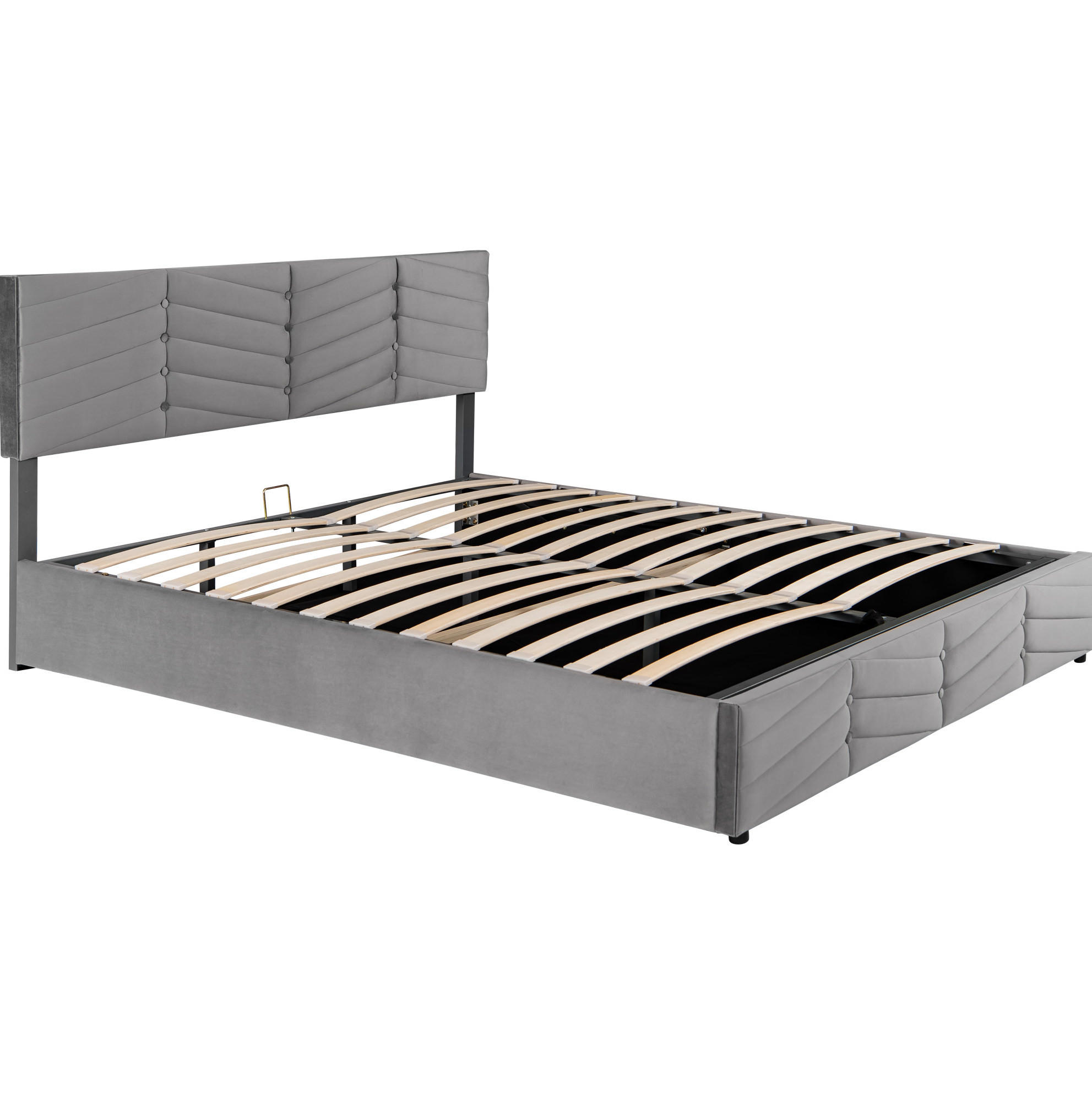 Modfu ČALOUNĚNÁ postel ze sametu 160x200 cm šedá s nastavitelným čelem a hydraulickým úložným prostorem