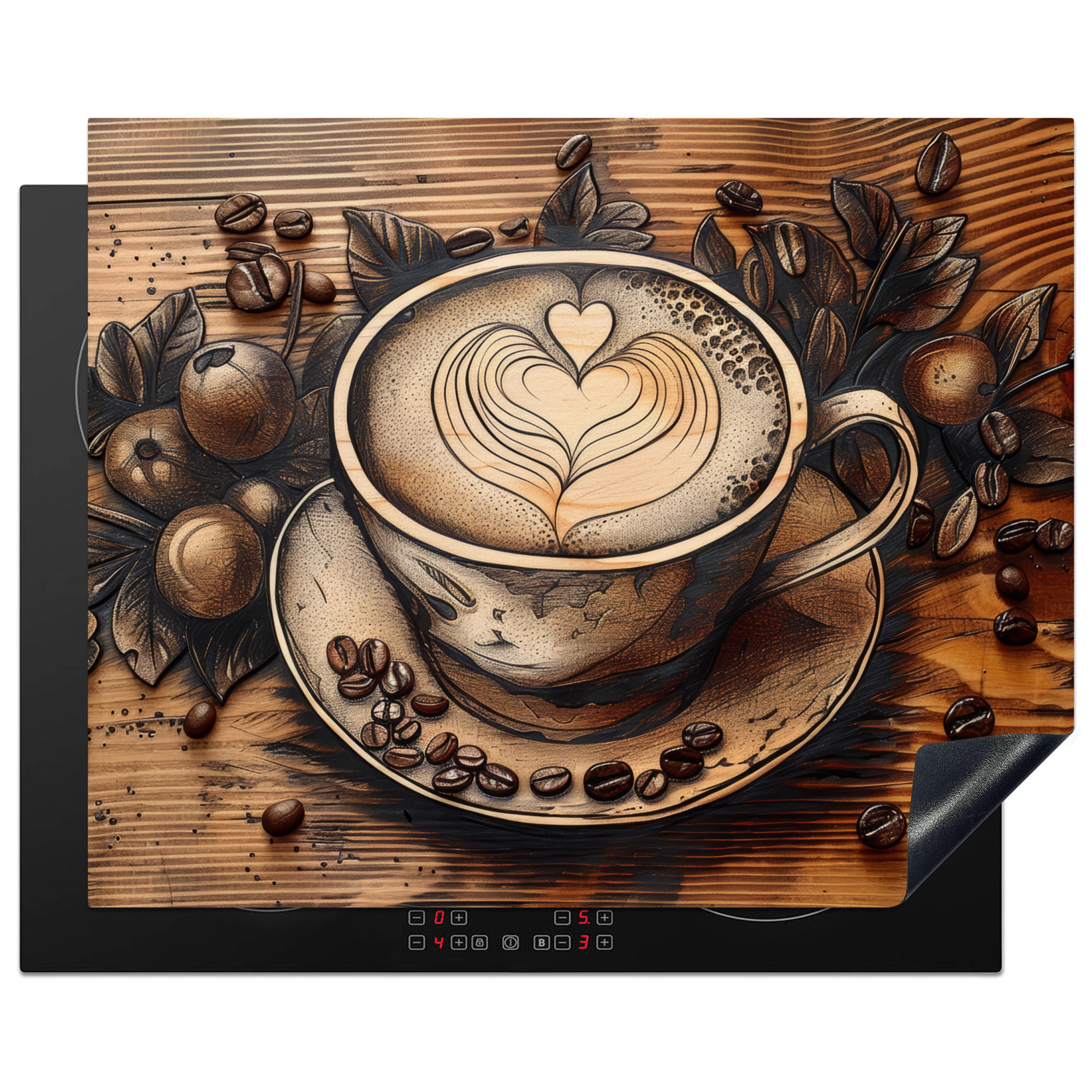 MuchoWow KRYT NA INDUKČNÍ DESKU Káva - Vintage - hnědá - šálek - dřevo 65x52 cm