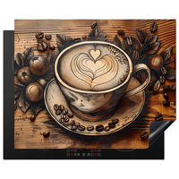 HERDABDECKPLATTE Kaffee - Vintage - Braun - Tasse - Holz 65x52 cm - Cappuccino, Kunststoff (65/0.2/52cm) - MuchoWow