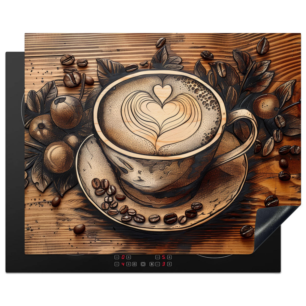 HERDABDECKPLATTE Kaffee - Vintage - Braun - Tasse - Holz 65x52 cm - Cappuccino, Kunststoff (65/0.2/52cm) - MuchoWow
