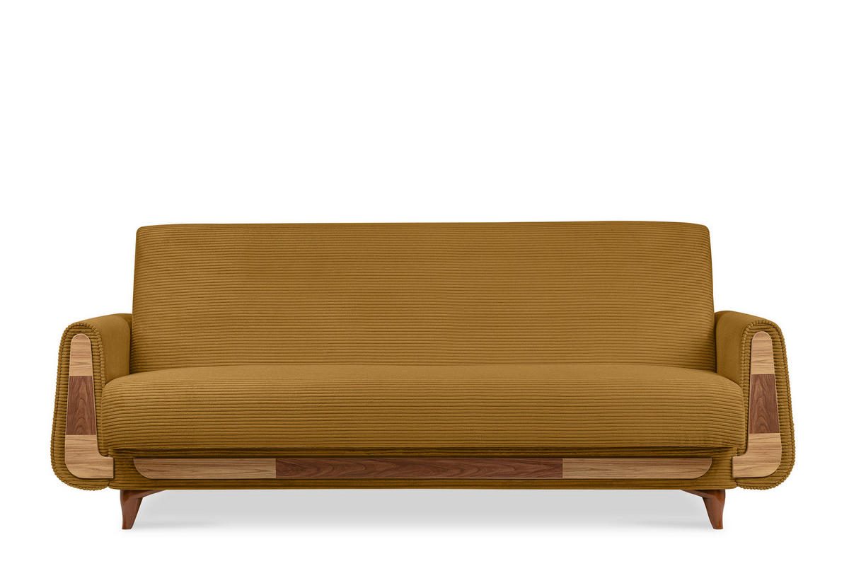 3-SITZER-SCHLAFSOFA GUSTAVO II mit Armlehnen, Gelb - Gelb, Holz/Holzwerkstoff (230/98/98cm) - KONSIMO®