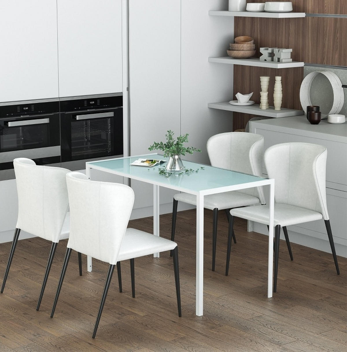 JÍDELNÍ stůl 120/60/75 cm bílý z kovu a tvrzeného skla pro 4 osoby - bílá, kov (120/60/75cm) - OKWISH