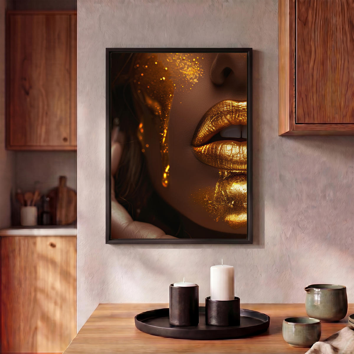 LEINWAND Bilder mit Rahmen - Frau - Gold - Luxus - Porträt - 30x40 - Goldfarben, Textil (30/40cm) - MuchoWow