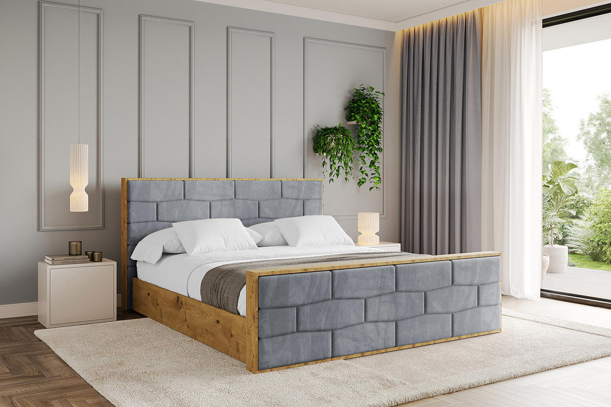 POLSTERBETT mit Bettkasten, Fußteil und Lattenrost, Boxbett mit Matratze H3/H4 - ENZO8-Z 120x200 Grau - Grau, Holzwerkstoff/Textil (120/200cm) - ALTDECOR