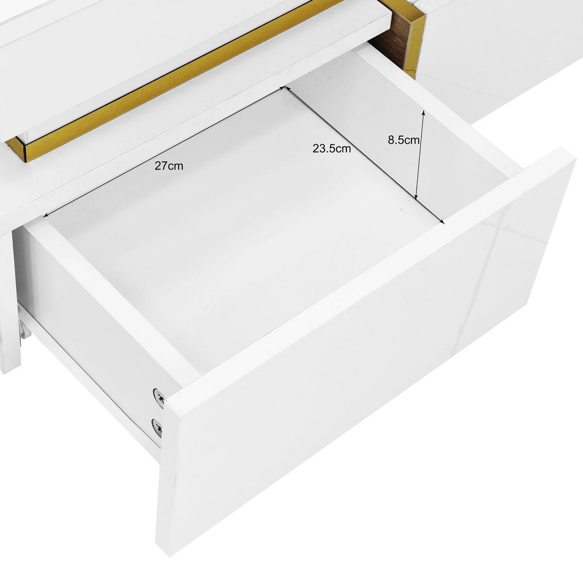 COUCHTISCH 70/35,5 cm Hochglanz mit goldenen Akzenten und 2 Schubladen - Weiß, Holzwerkstoff (70/70/35.5cm) - OKWISH