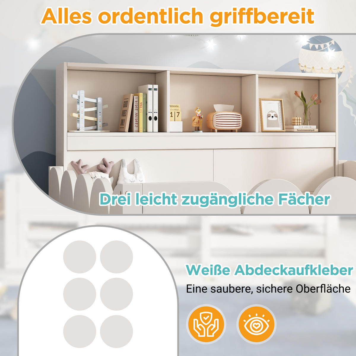 KINDERBETT 140/200 cm in Weiß mit Regal und Tür - Weiß, Holz/Holzwerkstoff (140/200cm) - WISHDOR