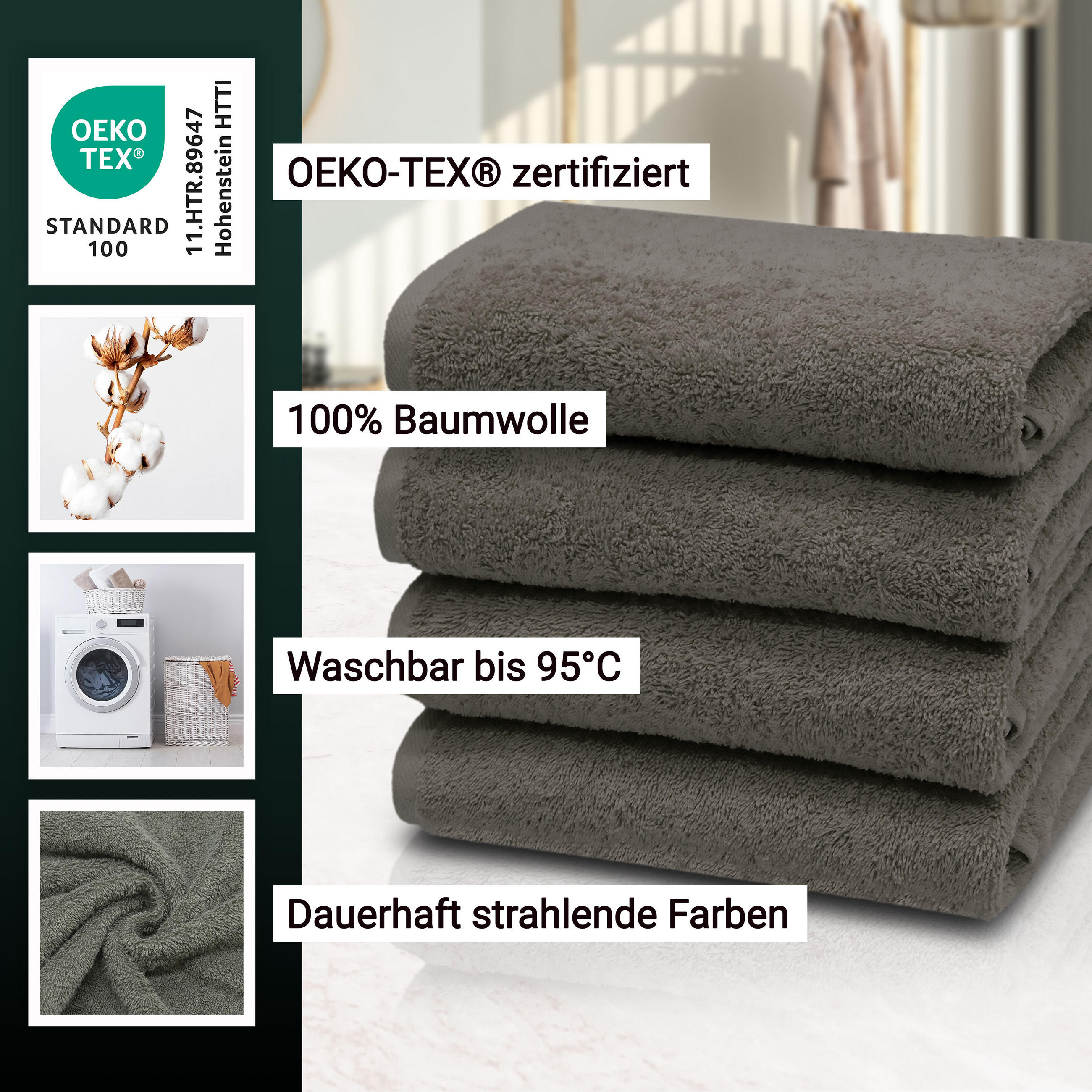 HANDTÜCHER, 4er-Set, 50x100 cm, 100% Baumwolle, Grau - Taupe, Textil (50/100cm) - Zollner