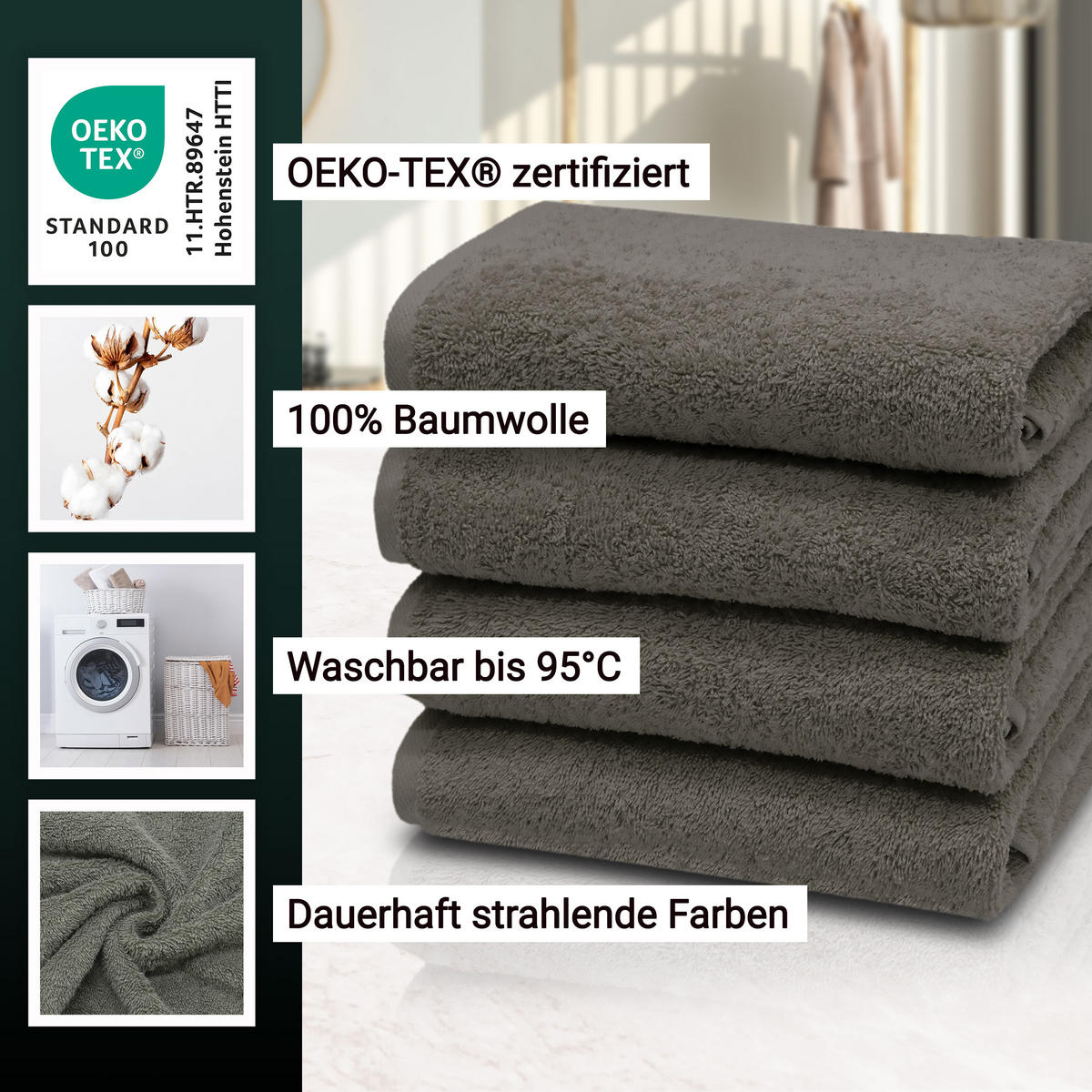 HANDTÜCHER, 4er-Set, 50x100 cm, 100% Baumwolle, Grau - Taupe, Textil (50/100cm) - Zollner