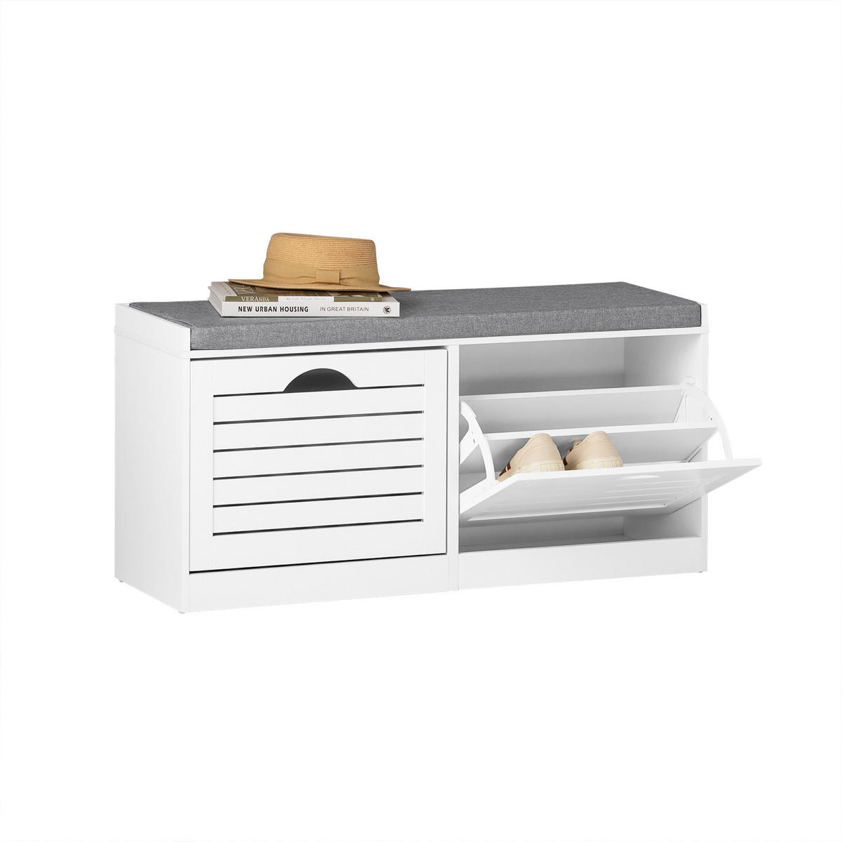SCHUHBANK Weiß - Weiß, Holzwerkstoff (97/46/30cm) - SoBuy