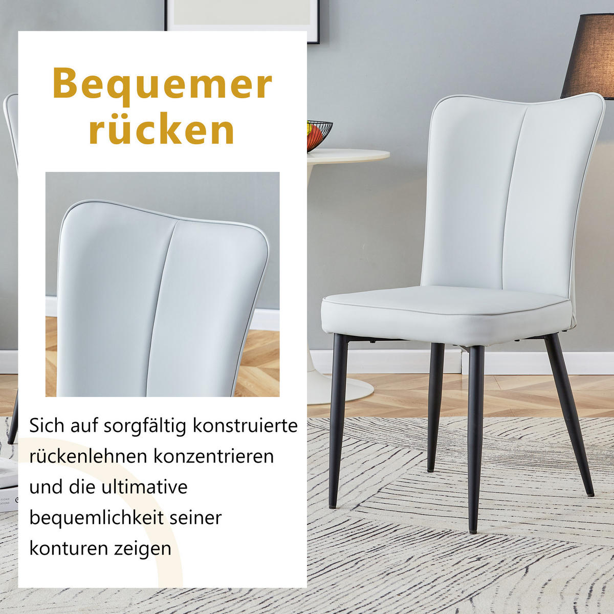 STUHL-SET DE-36516 2 Stück mit PU-Bezug und Metallbeinen Hellgrau - Hellgrau, Metall (44/89/45cm) - ComfortXL