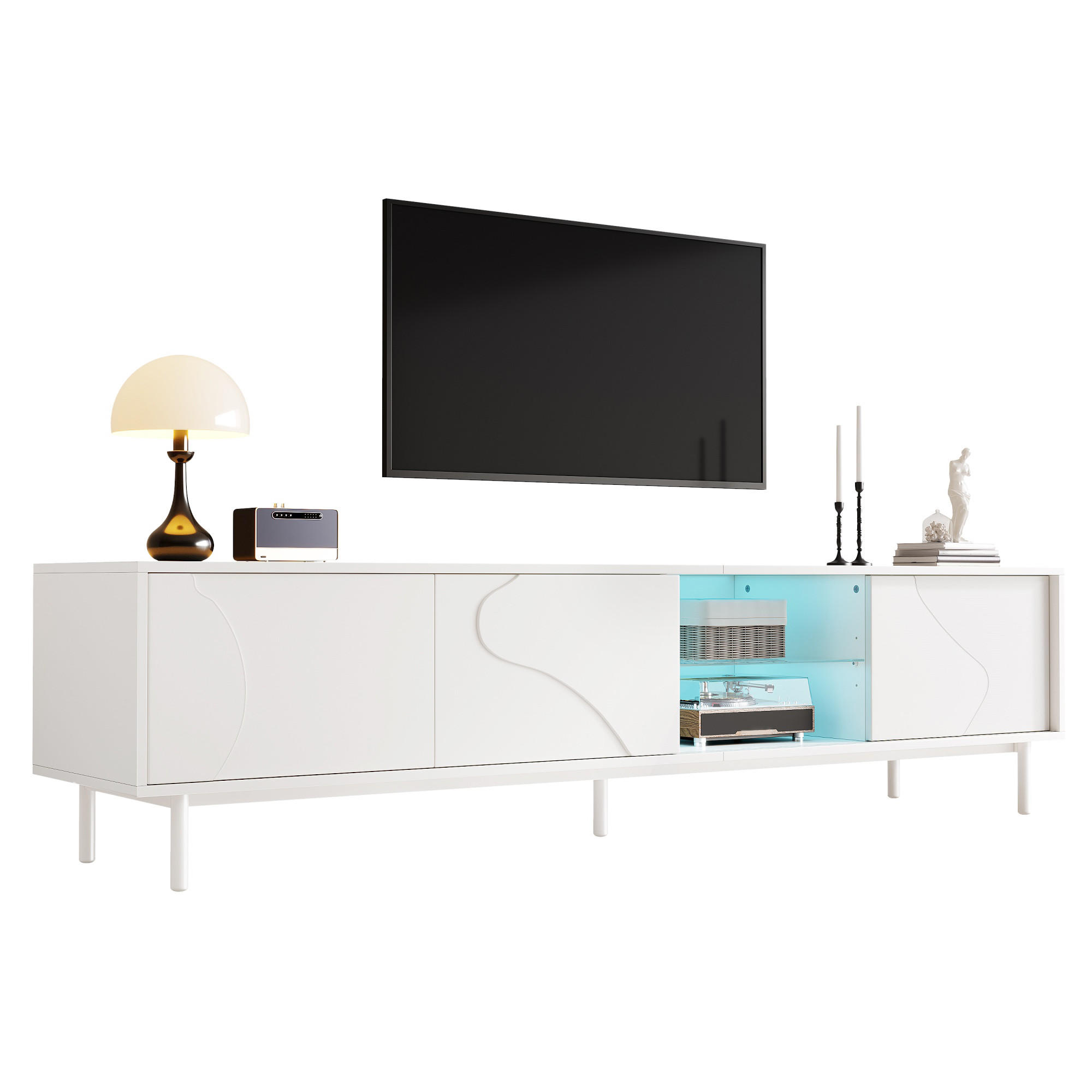 TV-ELEMENT Weiß mit Schiebetüren, Glasböden und App-LED-Beleuchtung - Weiß, Holzwerkstoff (40/45/180cm) - Korfee