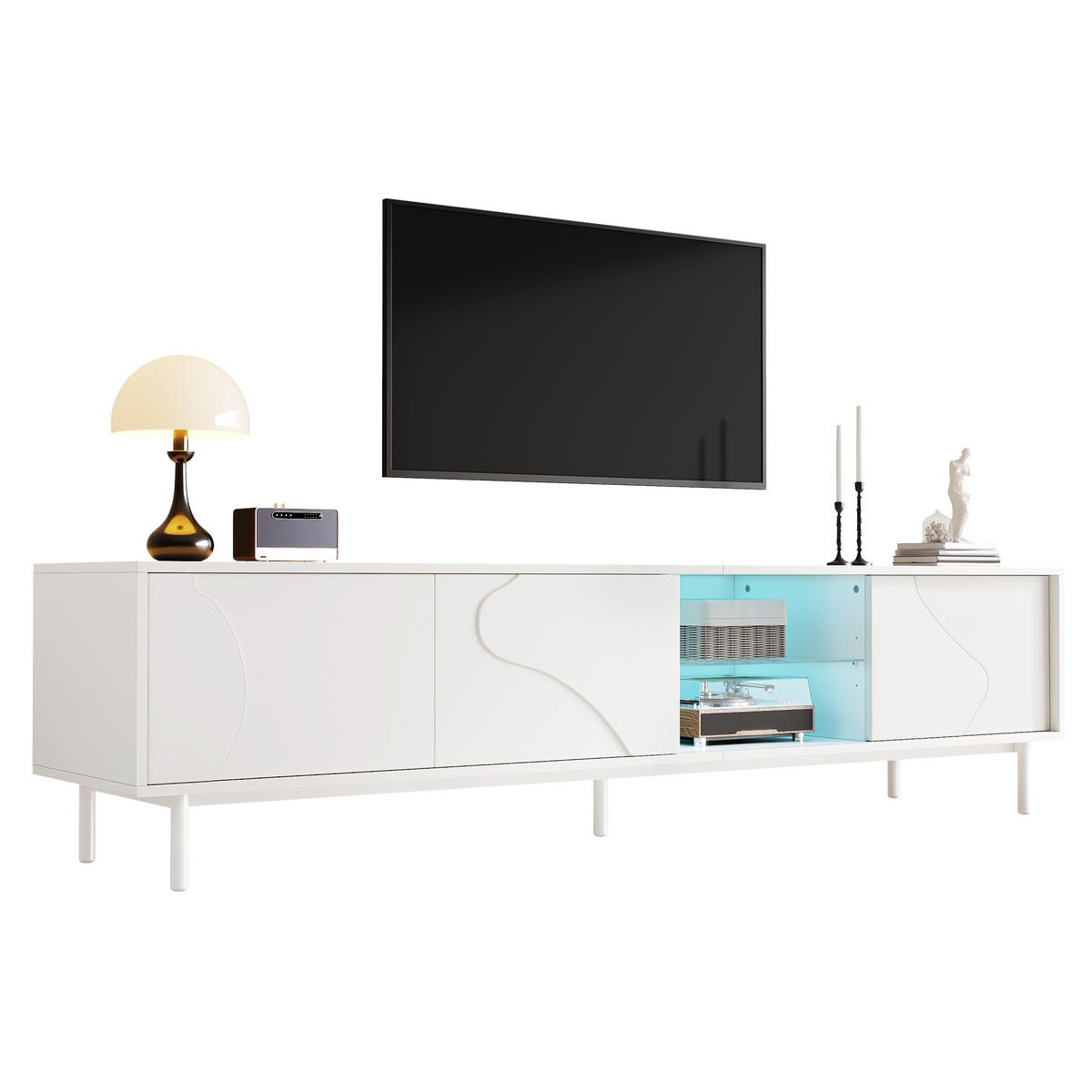 TV-ELEMENT180X40X45CM WeißLowboard mit LEDBeleuchtung und Schiebetüren - Weiß, Holz (47.5/18.01/115.01cm) - Raelunyi