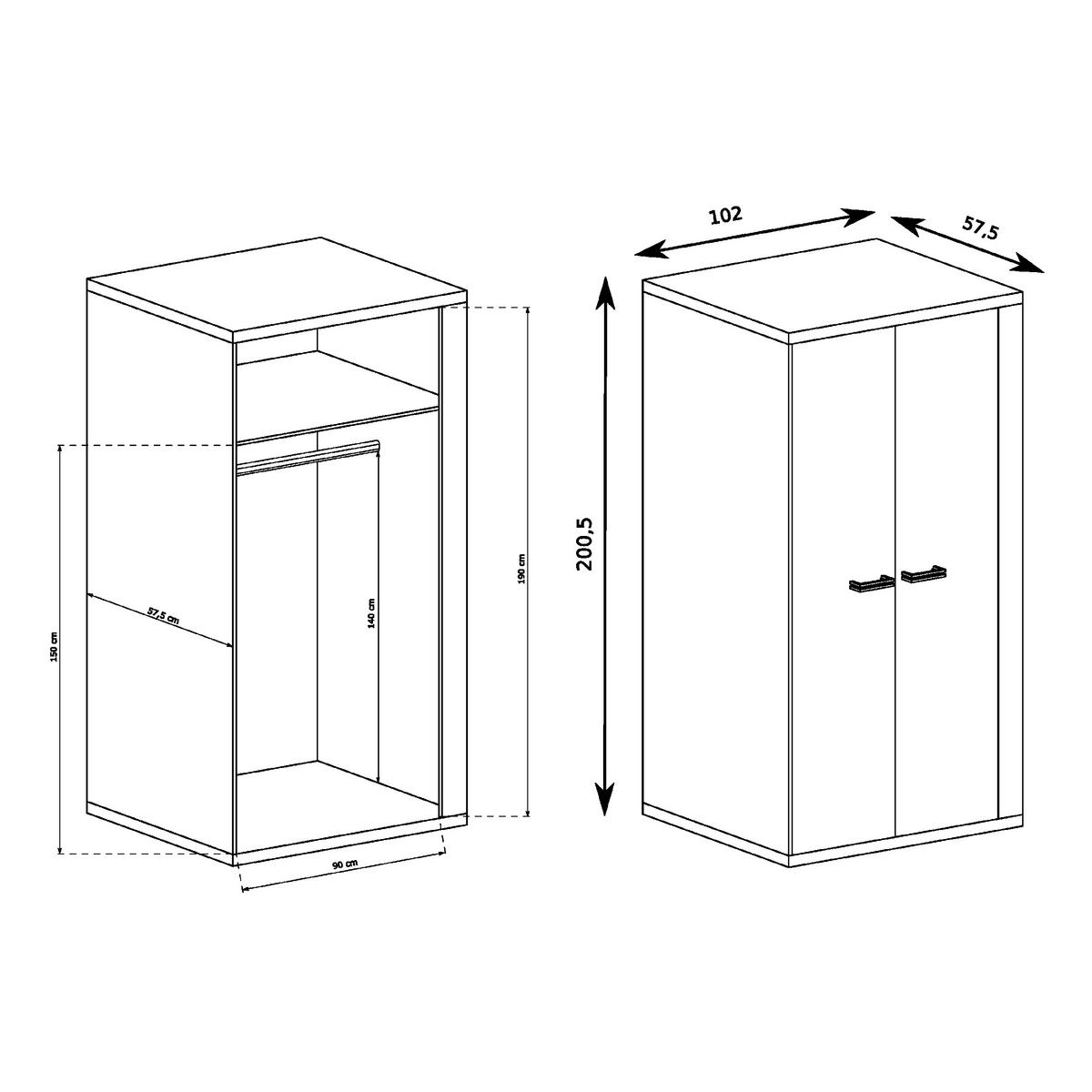 KLEIDERSCHRANK BALESTRAND N1 Kleiderständer Eiche - Eichefarben/Silberfarben, Glas/Holzwerkstoff (102/201/58cm) - Komodee