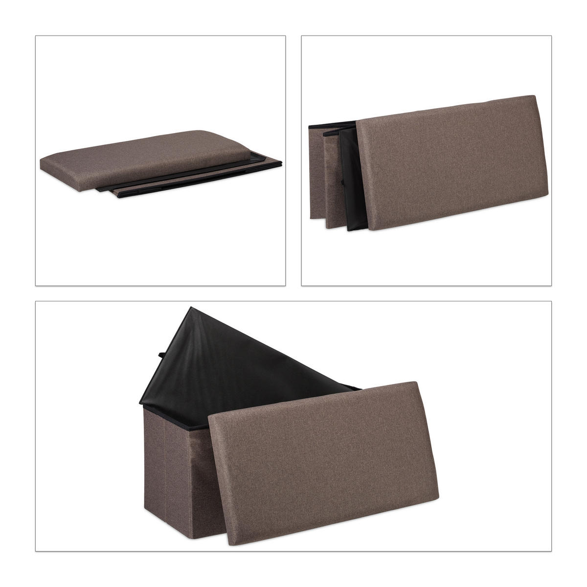 SITZBANK - Anthrazit, Holzwerkstoff/Textil (76.5/38/38.5cm) - Relaxdays