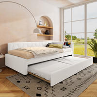 POLSTERBETT aus Velvet & MDF 90x200 cm in Weiß mit Ausziehbett, USB & Typ-C - Weiß, Textil (90/200cm) - Modfu