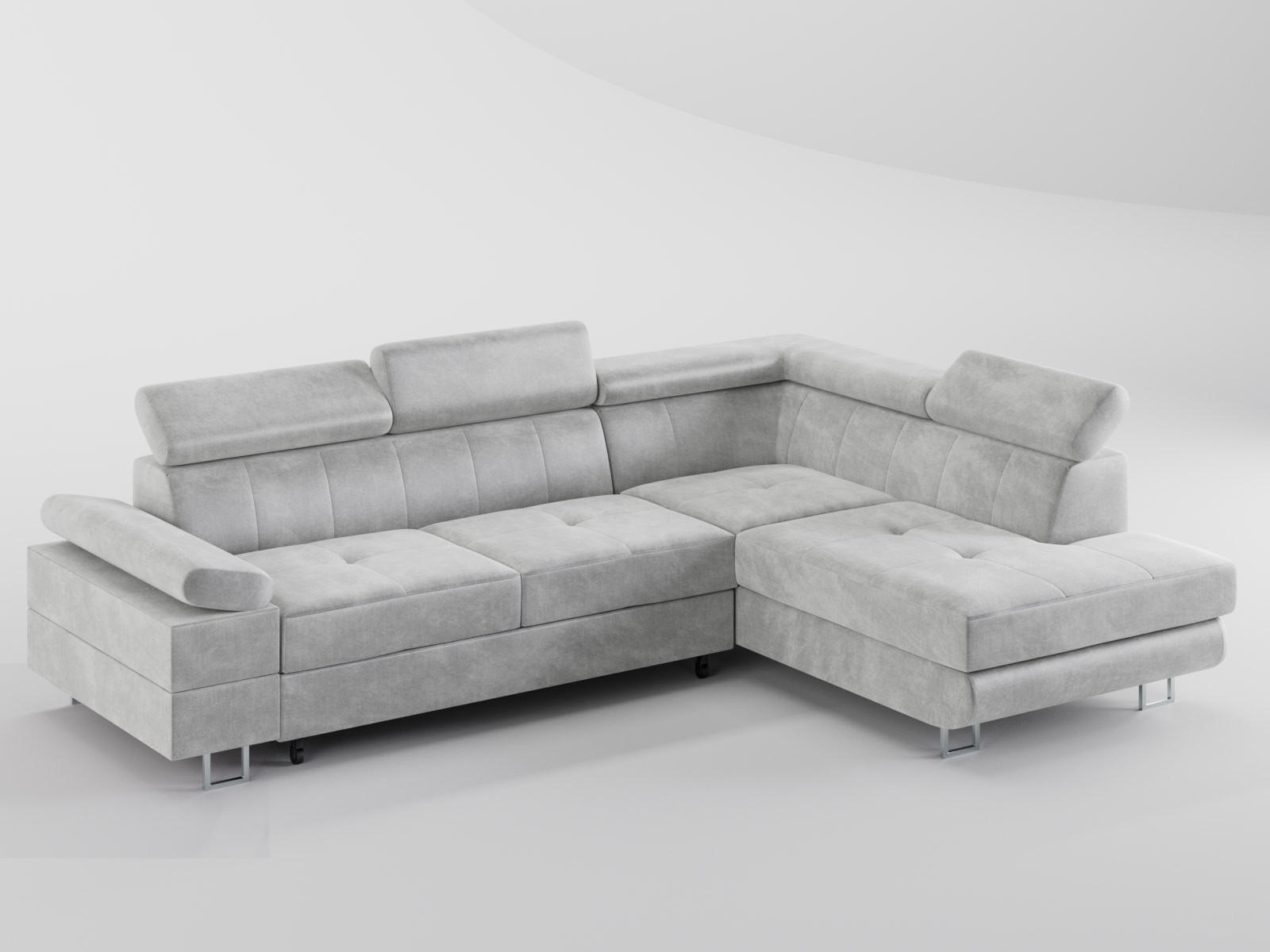 ECKSOFA CAROLINE Rechts Grau Velours-Stoff mit Schlaffunktion und Bettkasten - Chromfarben/Grau, Textil (253/190cm) - Barchello