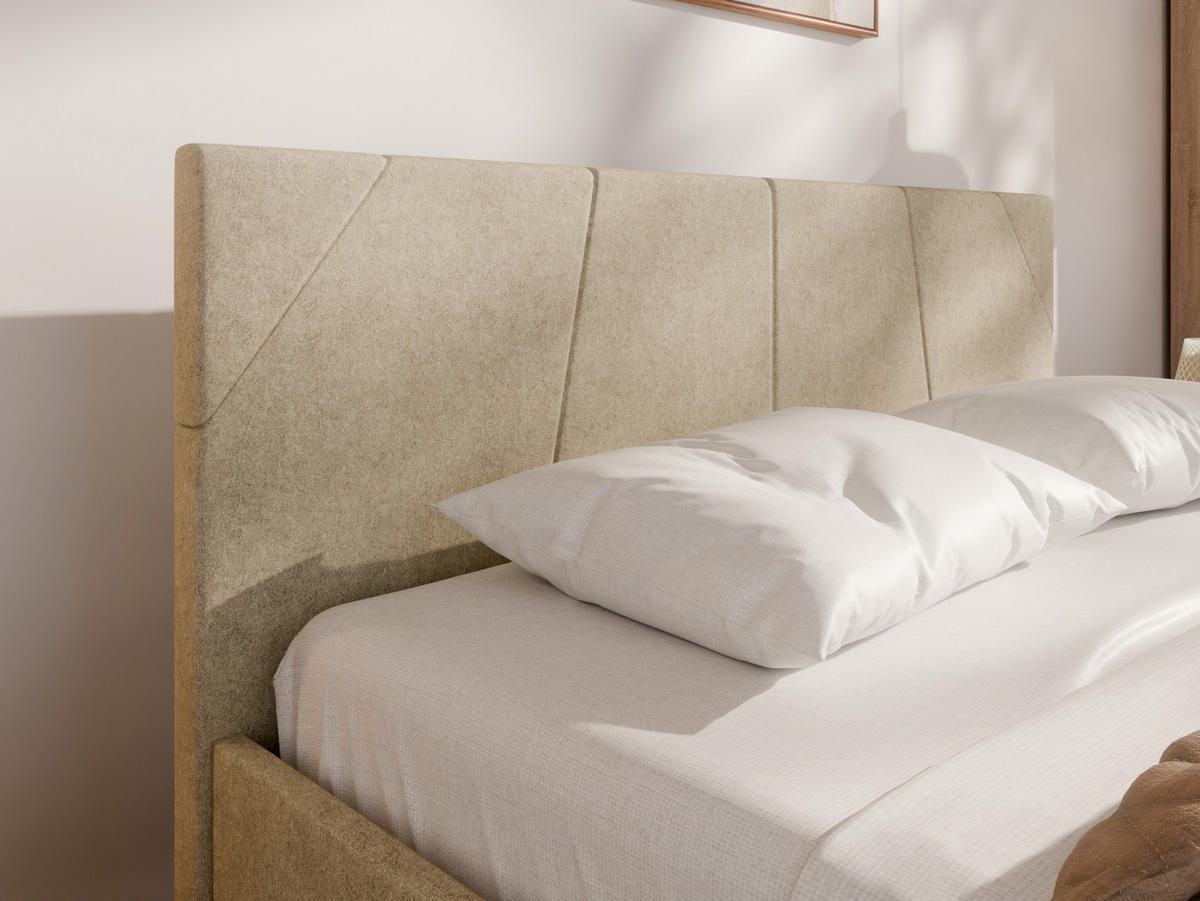 POLSTERBETT ALMORE 140x200cm Elegantes Polsterbett für modernen Wohnstil , 7-Zonen-Taschenfederkernmatratze mit kokos ARLAN (21 cm), beige - Beige, Holz (140/200cm) - Panda Möbel