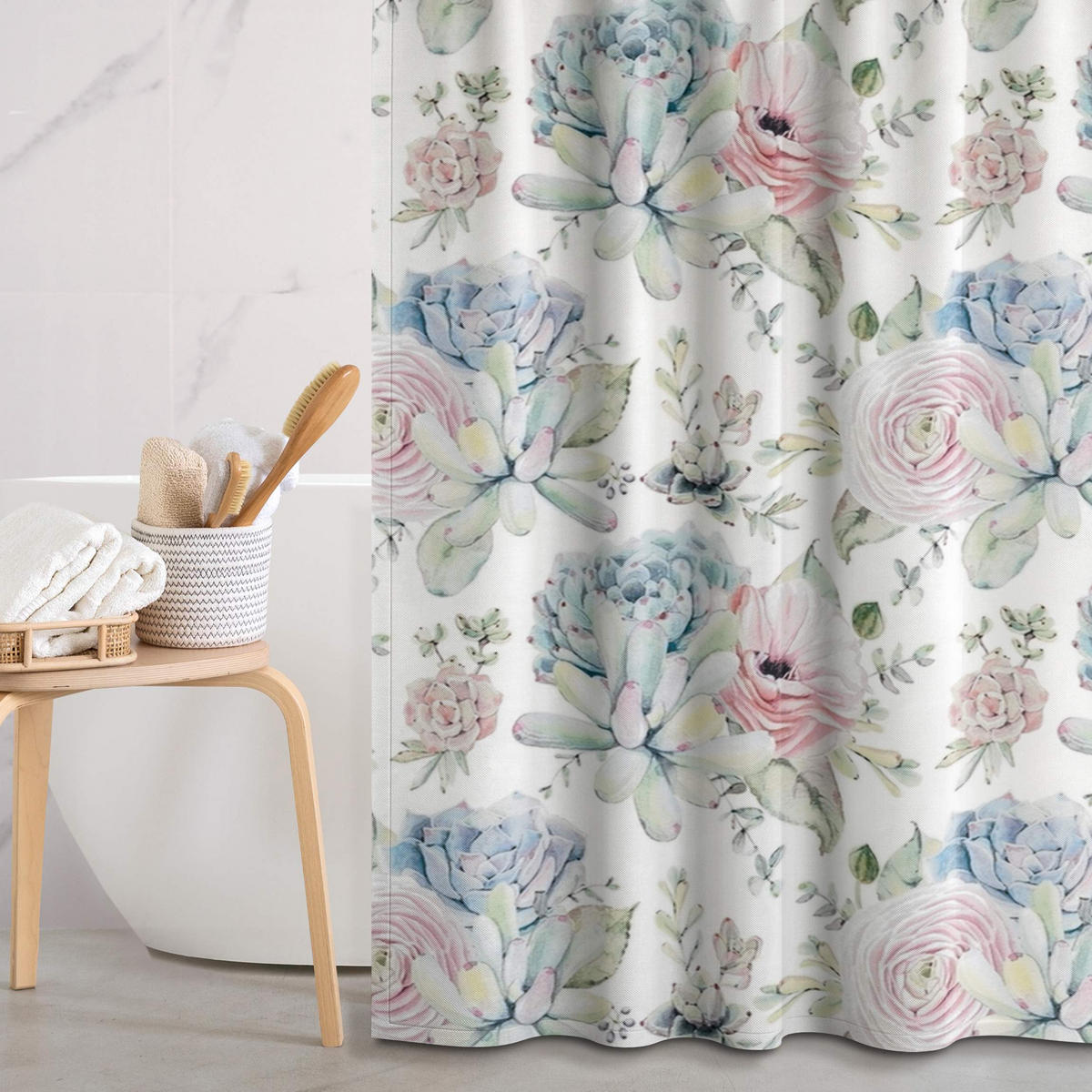 DUSCHVORHANG Aquarell Sukkulentenbouquet Muster 180/180 cm - Rosa, Textil (180/180cm) - Bilderwelten