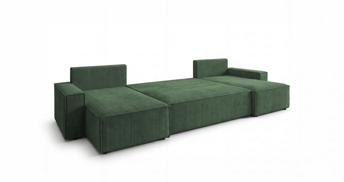 SEDACÍ souprava CALIFORNIA MINI tvar U zelená manšestr Poso 14 - funkce spaní, úložný prostor - zelená barva, textil (312/85/142cm) - Cornero