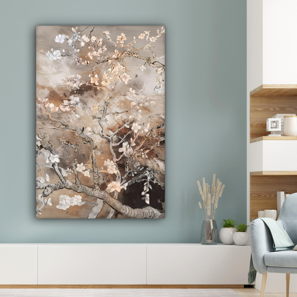 LEINWANDBILD Mandelblüte - Kunst - Van Gogh - Beige - Abstrakt Deko Groß 90x140 cm - Braun, Textil (90/140cm) - MuchoWow