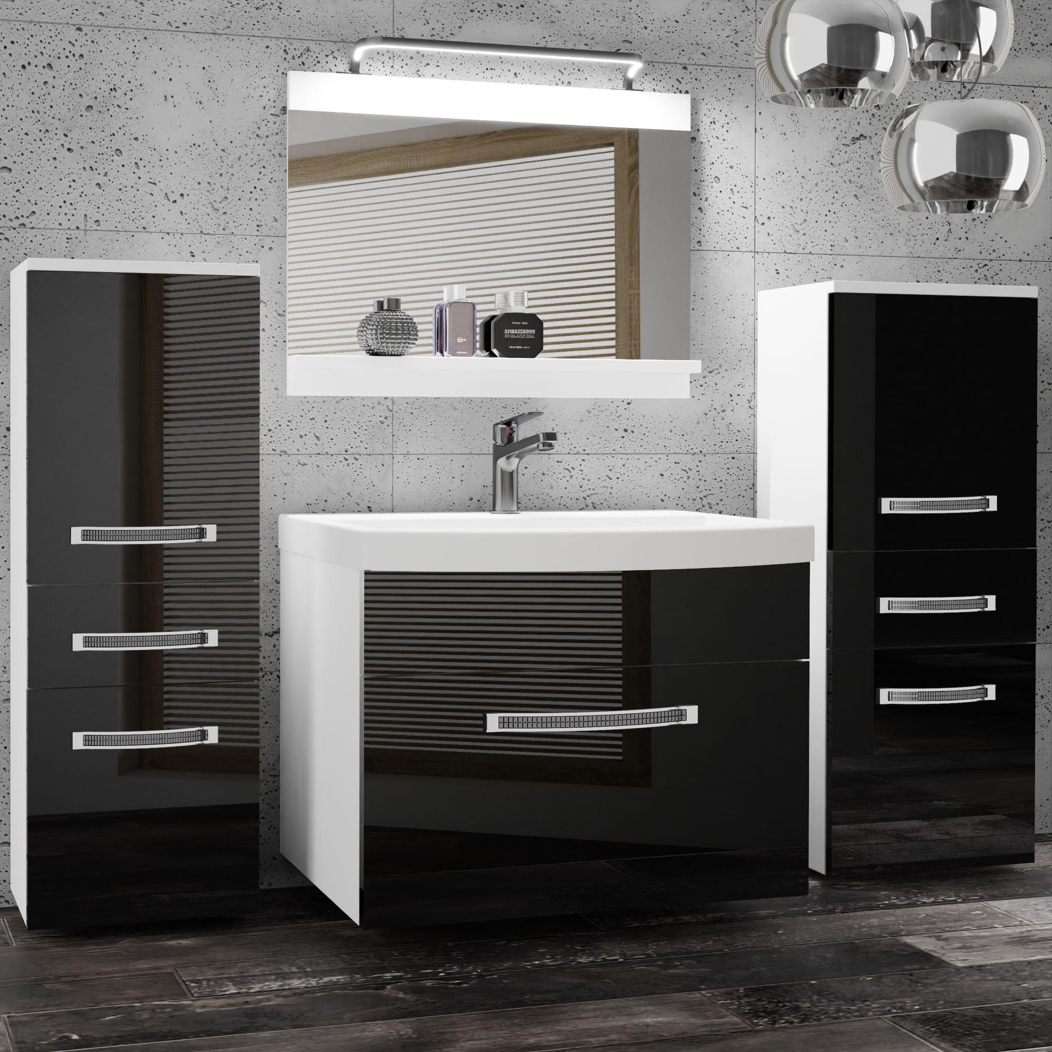BADMÖBEL Badezimmer Schwarz Glänzend - Schwarz, Holz (140/81/40cm) - B BELINI GROUP