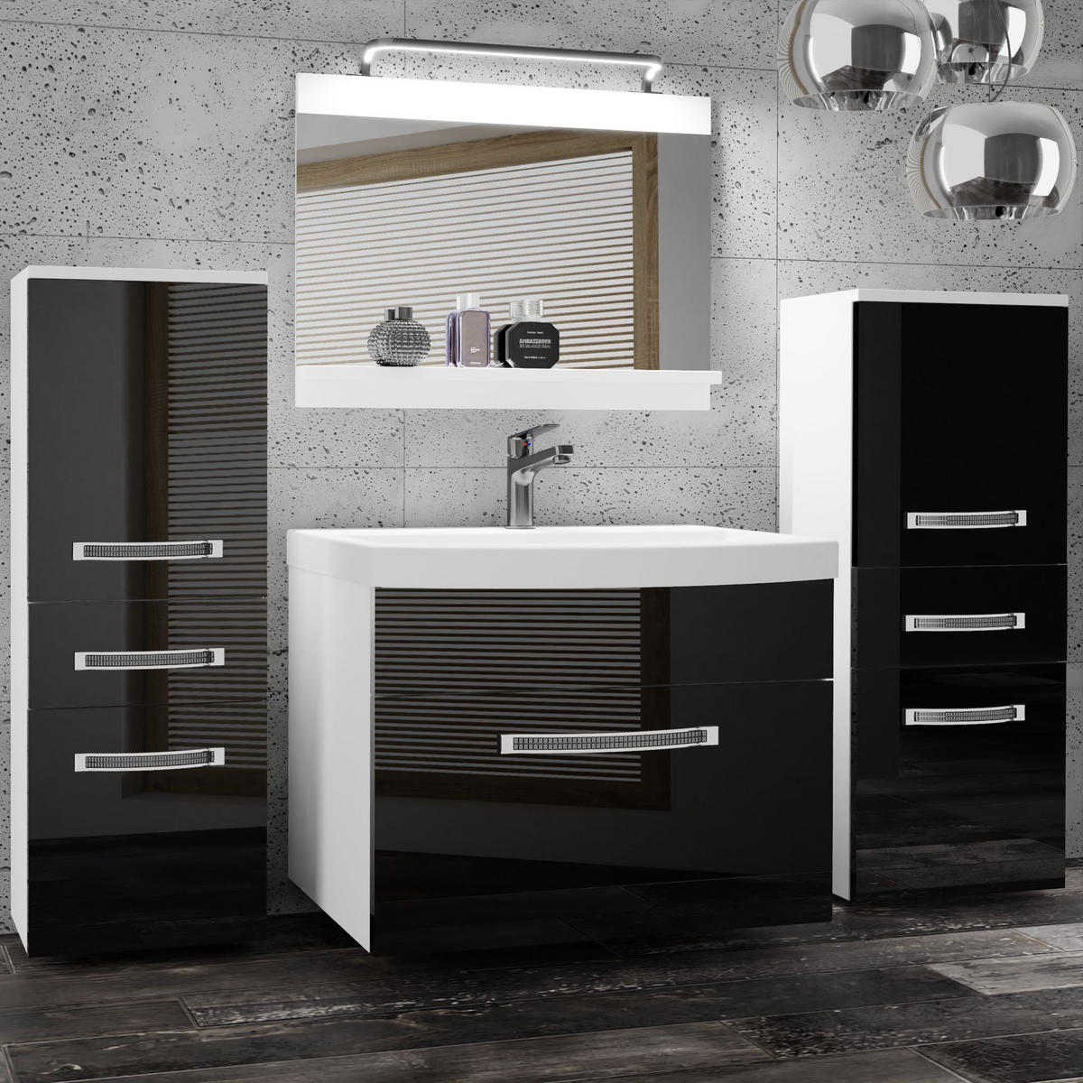 BADMÖBEL Badezimmer Schwarz Glänzend - Schwarz, Holz (140/81/40cm) - B BELINI GROUP