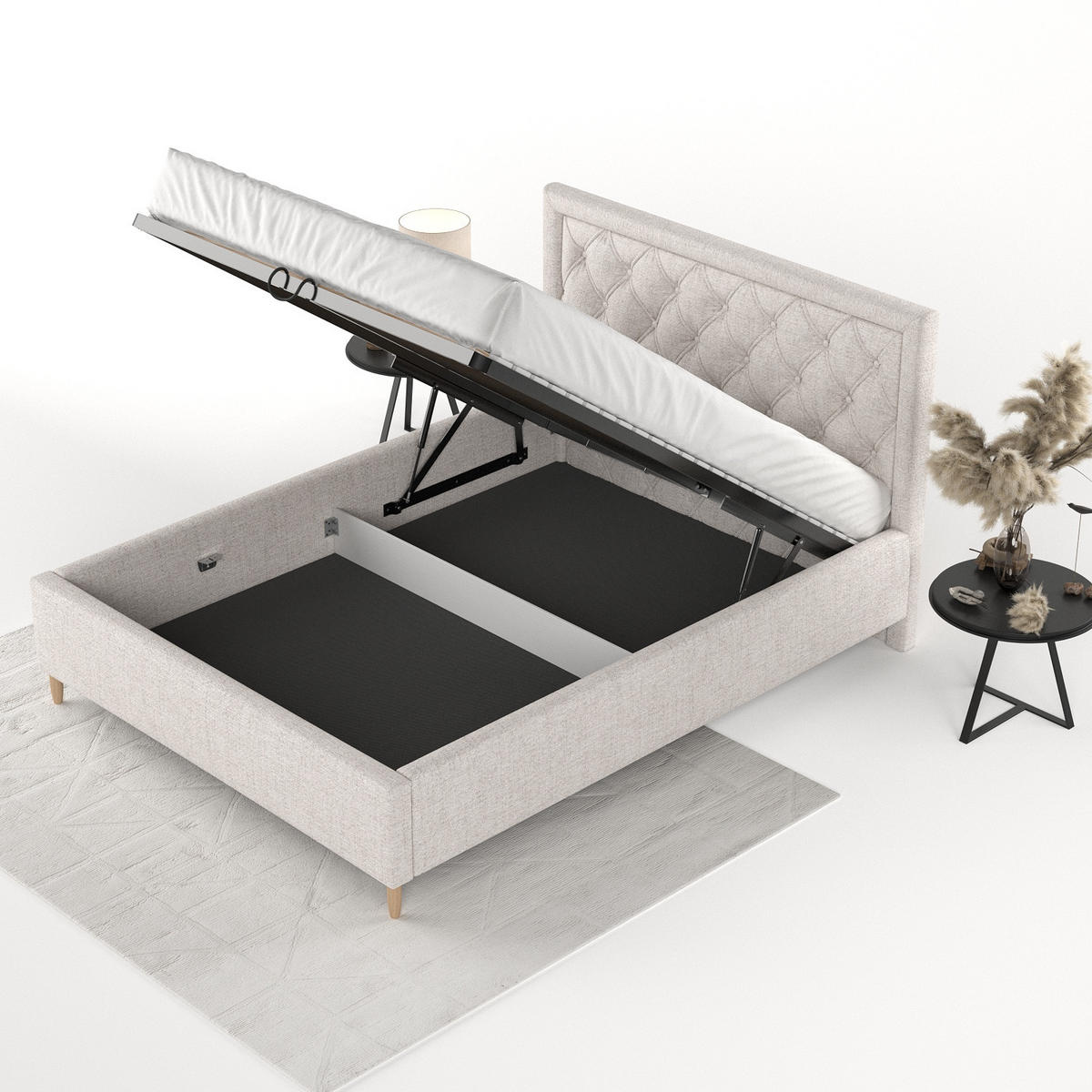 POLSTERBETT Lido 120/200 cm Hellbeige im Neve Stoff - Sandfarben/Naturfarben, Holz/Holzwerkstoff (120/200cm) - AltaBeds