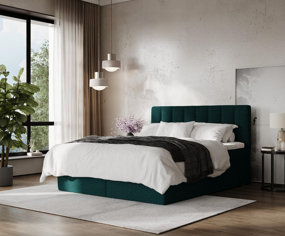 BOXBETT Lusso 180/200 cm Grün im Riva Stoff - Schwarz/Grün, Holz/Holzwerkstoff (180/200cm) - AltaBeds