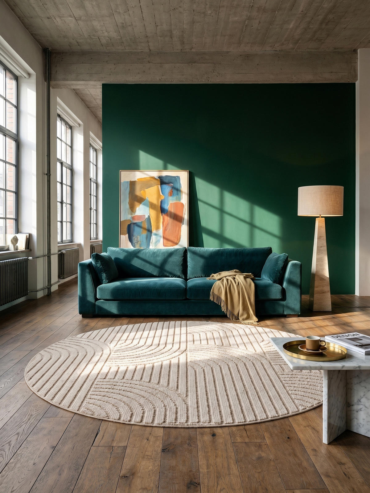 TEPPICH Flachgewebe LANGAU in Beige, mit geometrischen Bögen, Ø 80 cm - Beige, Textil (80/80cm) - KADIMA DESIGN