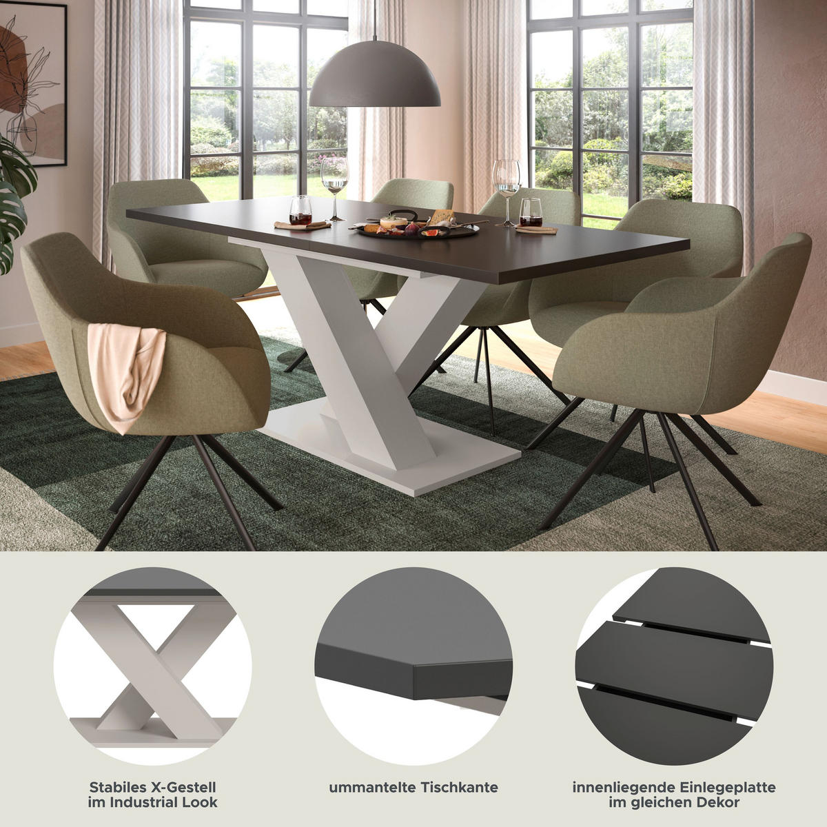 ESSTISCH MOTION (B/H/T: ca. 150/76/90 cm) in Kaschmir/grau - Kaschmir, Holzwerkstoff (90/150/76cm)